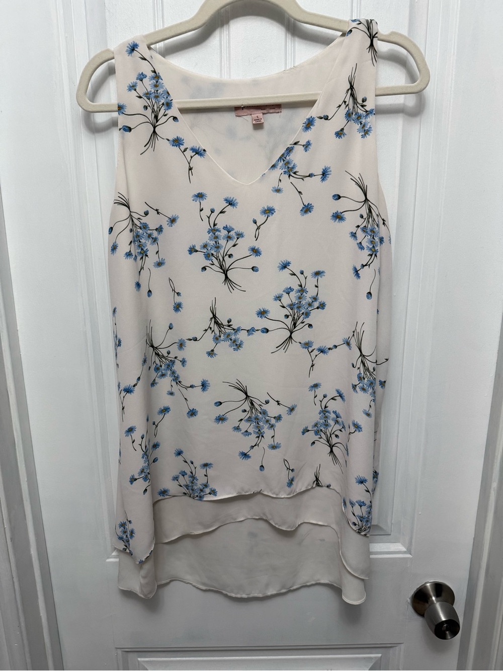 Philosophy Size Large High Lo White Blue Floral Tank Top Layered (46-7)